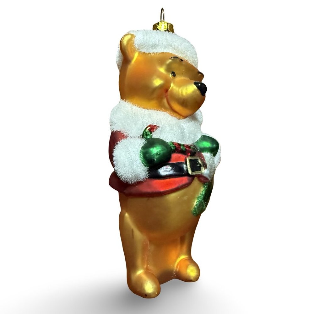 Disney Winnie The Pooh Santa Christmas Ornament Glass Gold Bear 2009 Hallmark - Picture 2 of 7